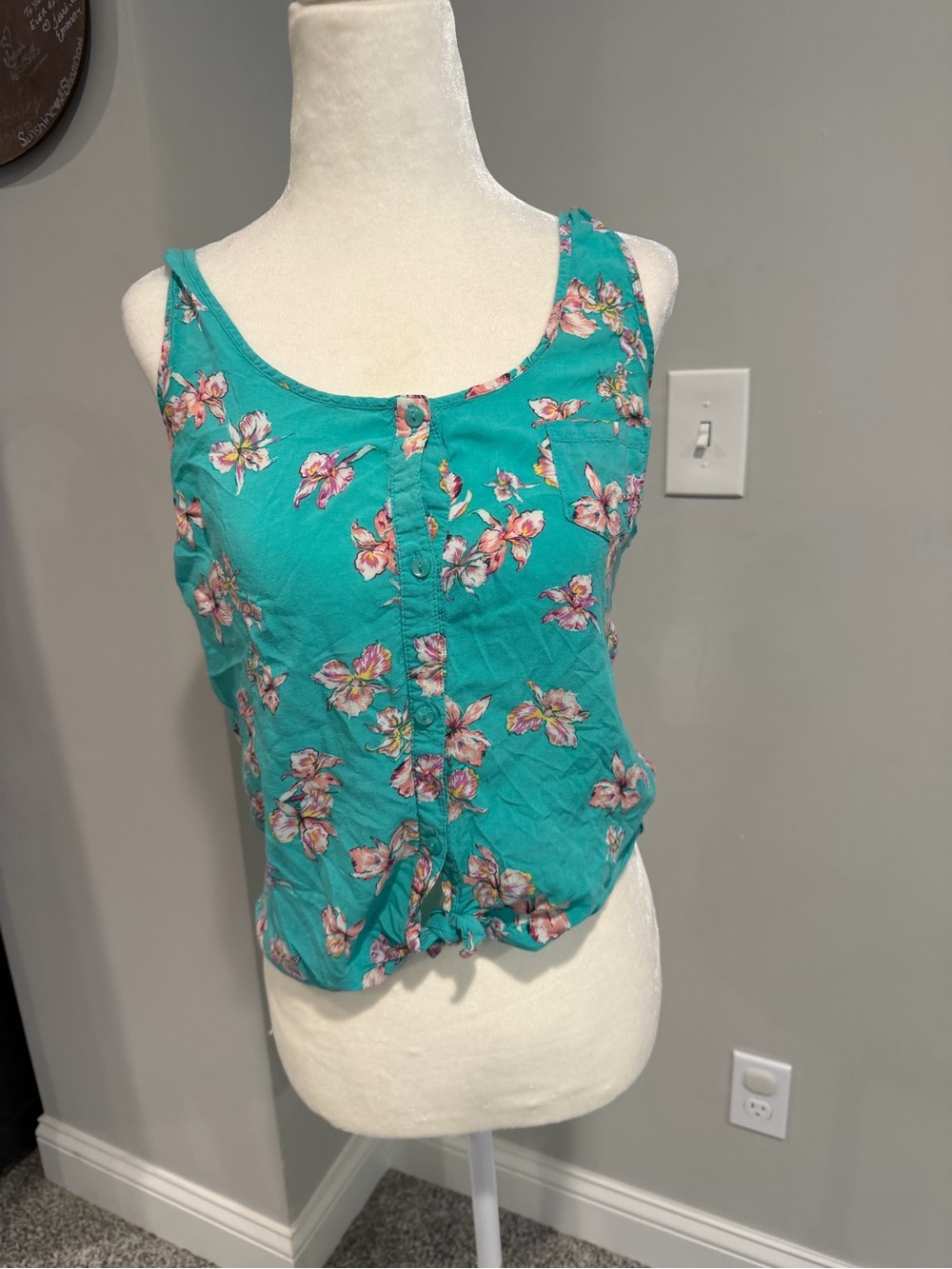 Kirra Turquoise Floral Button-Front Camisole